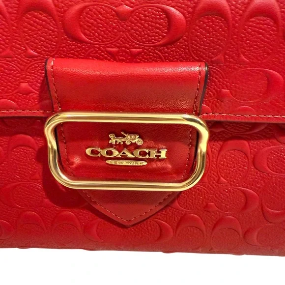 Coach Morgan Top handle Red Embossed Satchel with crossbody strap. NWT - Picture 6 of 13